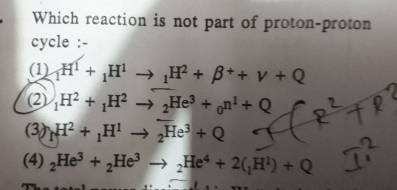 Chatquestion Which Reaction Is Not Part Of Proton Proton Cycle 1 Hi H H Ss V Q 2 H H He On Q 3 H