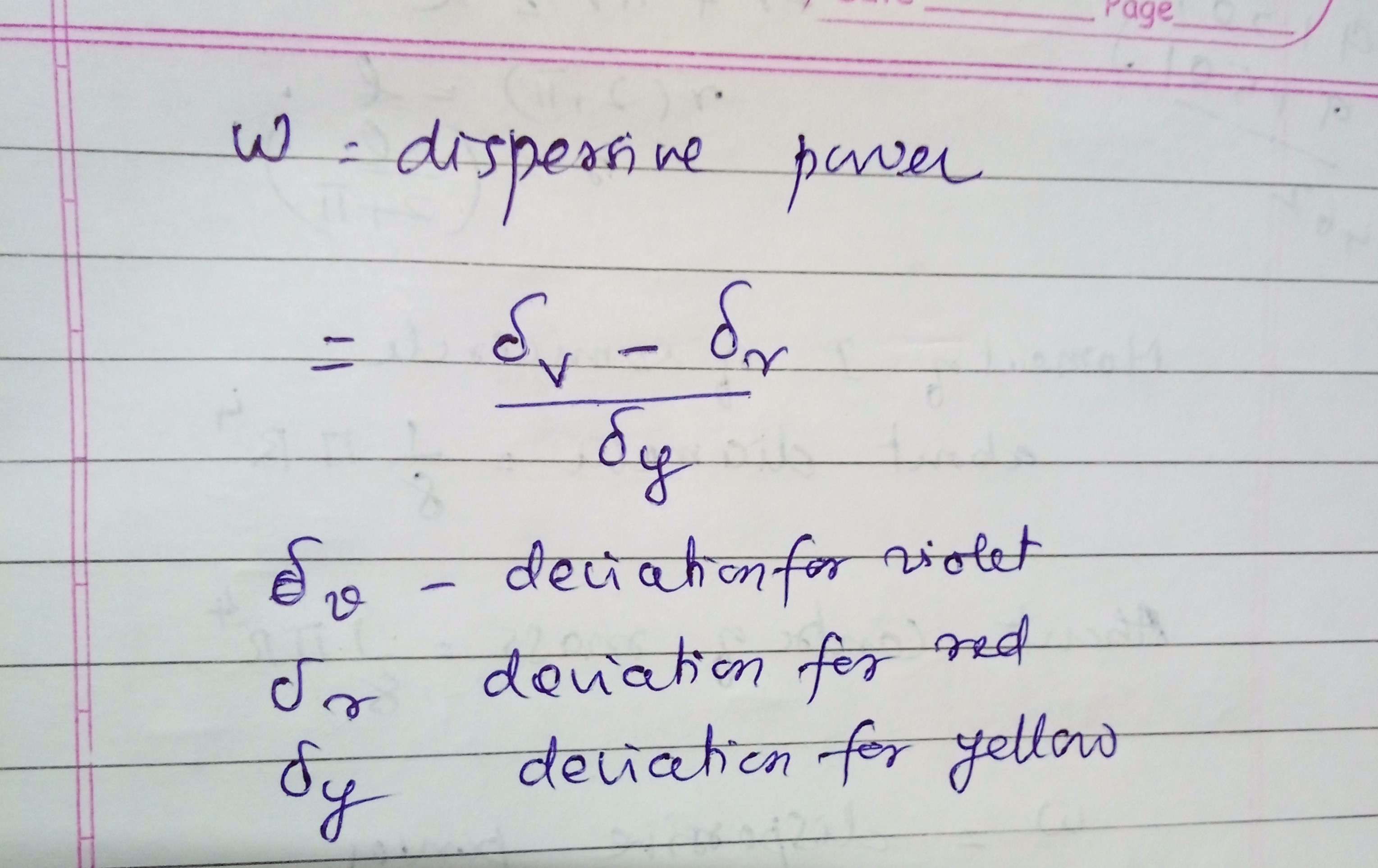 what-is-formula-of-dispersive-power-of-prism-for-red-yellow-and